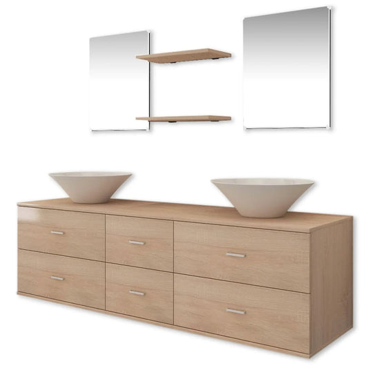 Set Mobili da Bagno con Lavandino 7 pz Beige