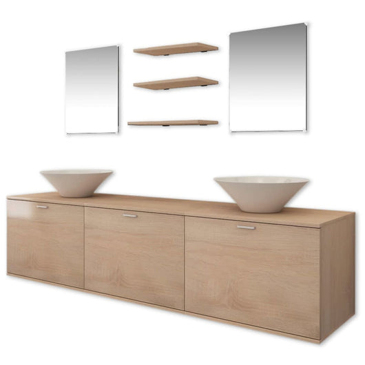 Mobili da Bagno con Lavabo Set 8 pz Beige