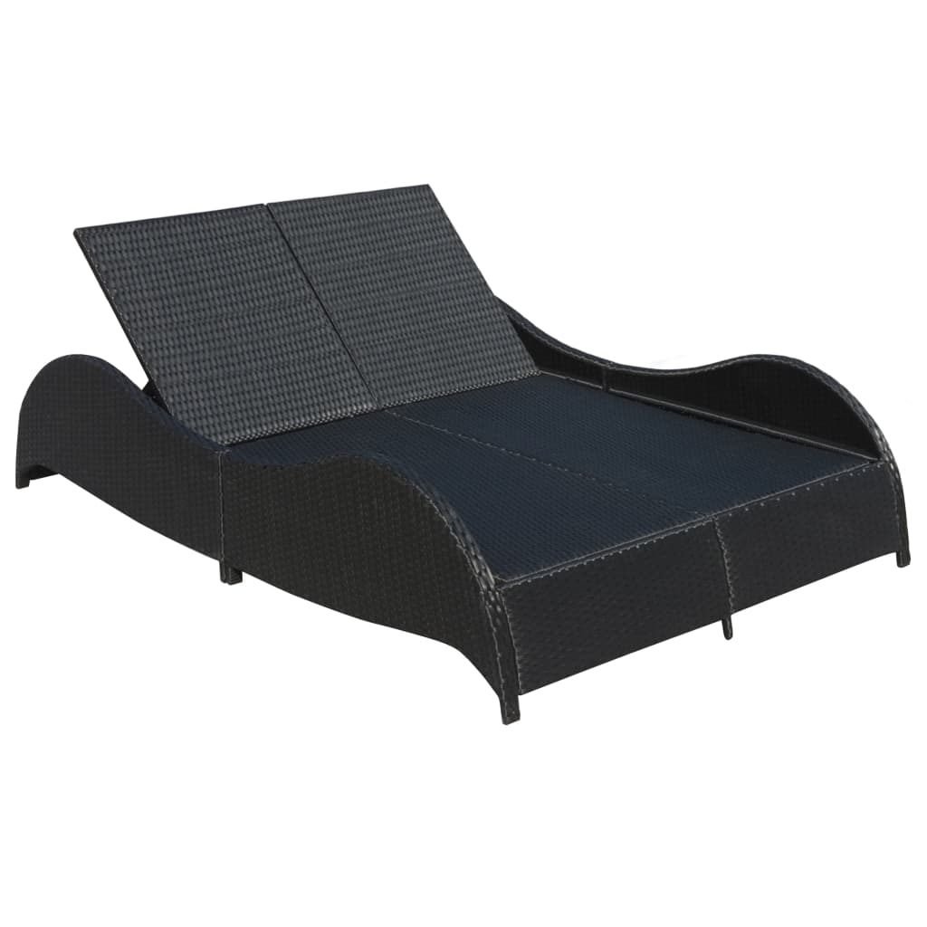 Lettino Prendisole Doppio con Cuscino in Polyrattan Nero cod mxl 16983