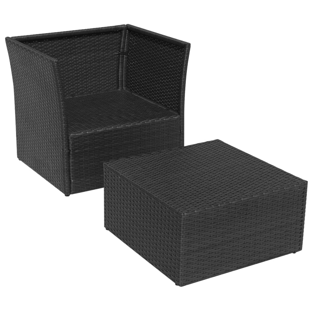 Sedia da Giardino con Poggiapiedi in Polyrattan Nero 