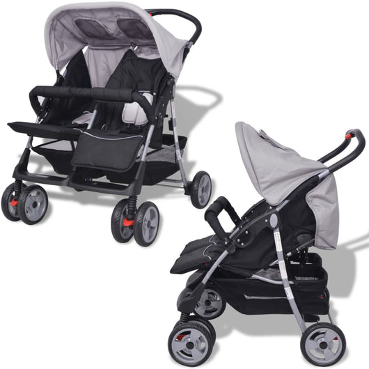 Passeggino Gemellare in Acciaio Grigio e Nero cod mxl 77826