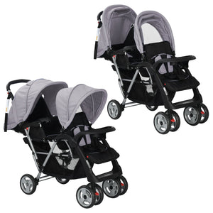 Passeggino Gemellare a Tandem in Acciaio Grigio e Nero cod mxl 126991