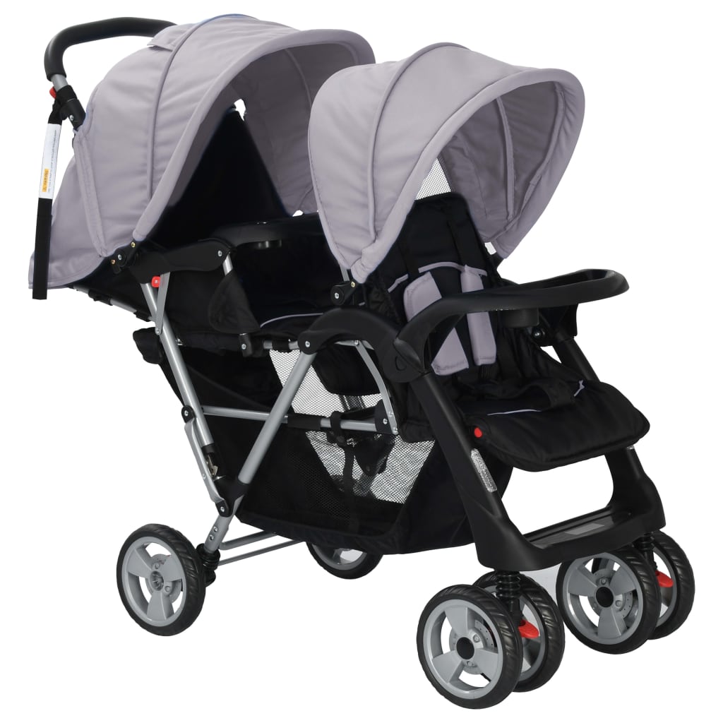 Passeggino Gemellare a Tandem in Acciaio Grigio e Nero cod mxl 126991