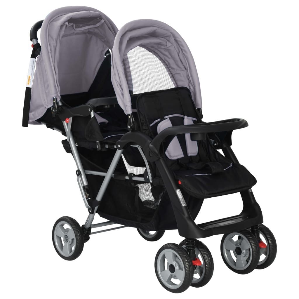 Passeggino Gemellare a Tandem in Acciaio Grigio e Nero cod mxl 126991