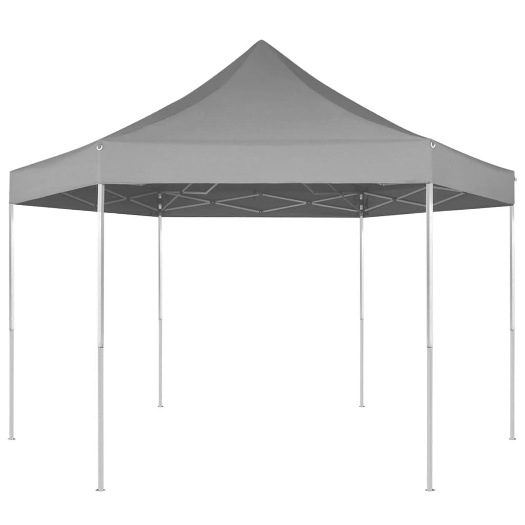 Gazebo Pieghevole Esagonale Pop-Up Grigio 3,6x3,1 m cod mxl 66343