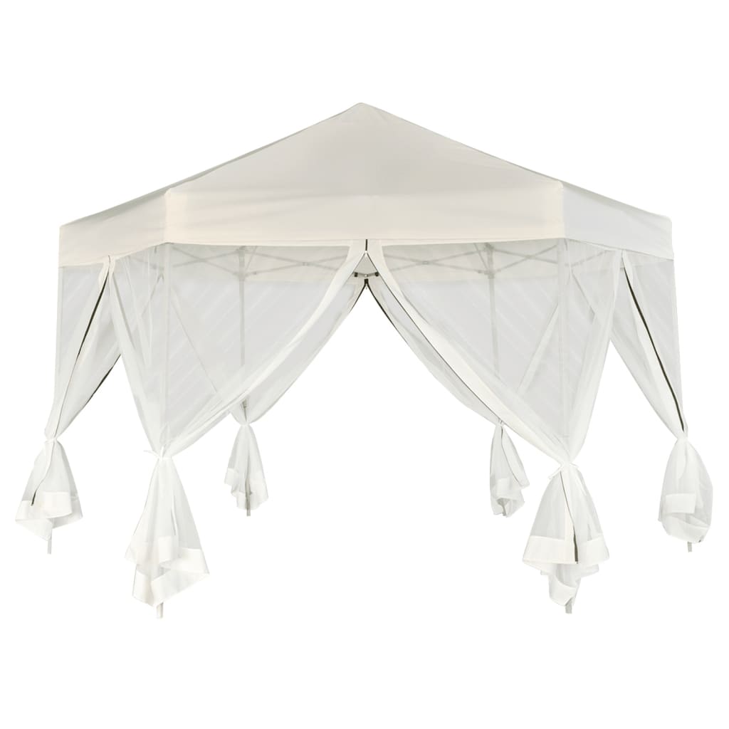 Gazebo Esagonale Pop-Up con 6 Pareti Bianco Crema 3,6x3,1 m 42109