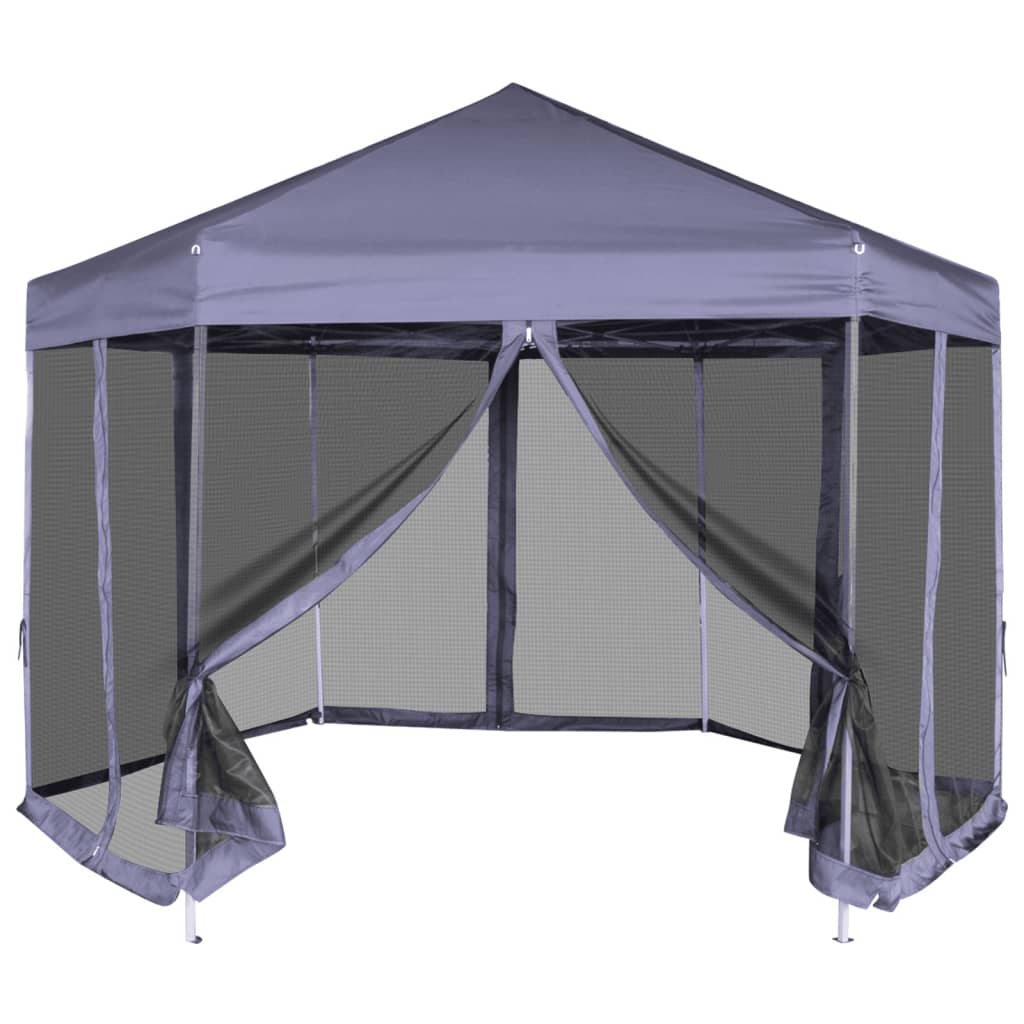 Gazebo Esagonale Pop-Up con 6 Pareti Blu Scuro 3,6x3,1 m 42110