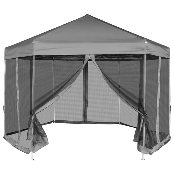 Gazebo Esagonale Pop-Up con 6 Pareti Grigio 3,6x3,1 m cod mxl 66374