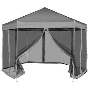 Gazebo Esagonale Pop-Up con 6 Pareti Grigio 3,6x3,1 m 42111