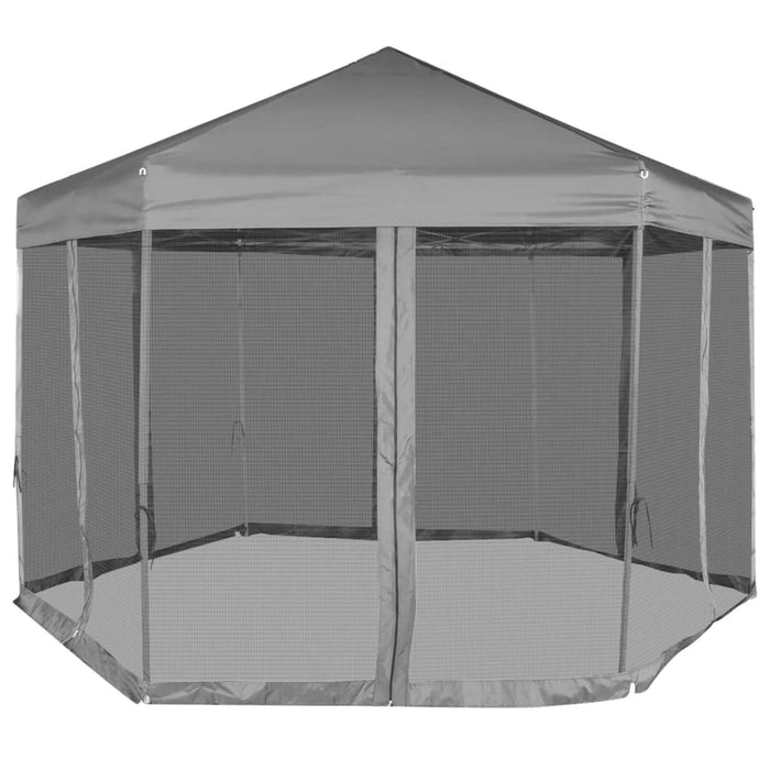 Gazebo Esagonale Pop-Up con 6 Pareti Grigio 3,6x3,1 m 42111