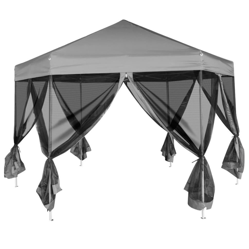 Gazebo Esagonale Pop-Up con 6 Pareti Grigio 3,6x3,1 m cod mxl 66374