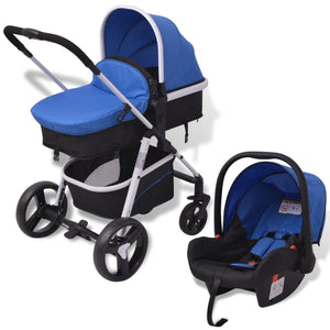 Passeggino 3 in 1 in Alluminio Blu e Nero