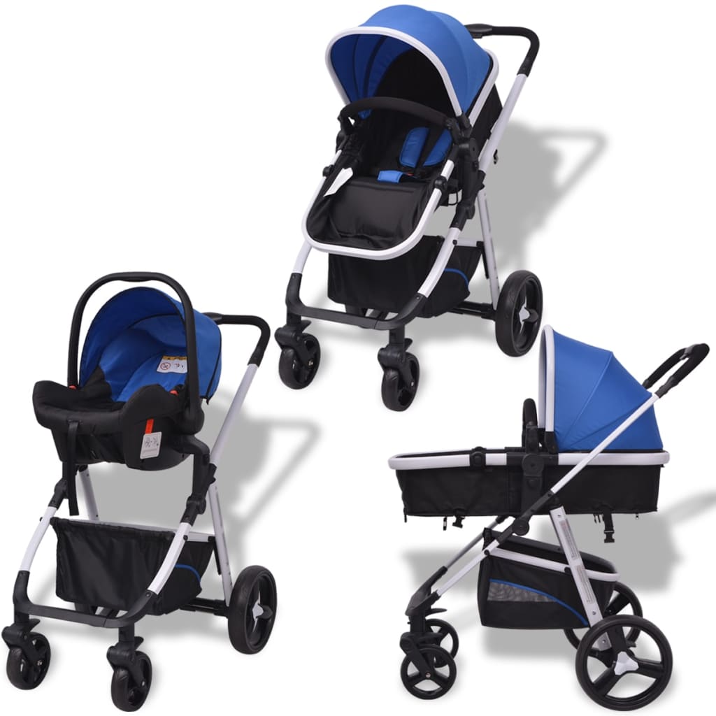 Passeggino 3 in 1 in Alluminio Blu e Nero