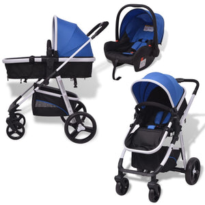 Passeggino 3 in 1 in Alluminio Blu e Nero