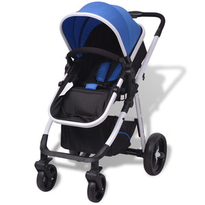 Passeggino 3 in 1 in Alluminio Blu e Nero