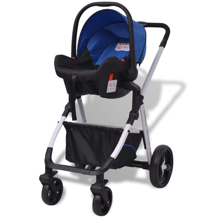 Passeggino 3 in 1 in Alluminio Blu e Nero