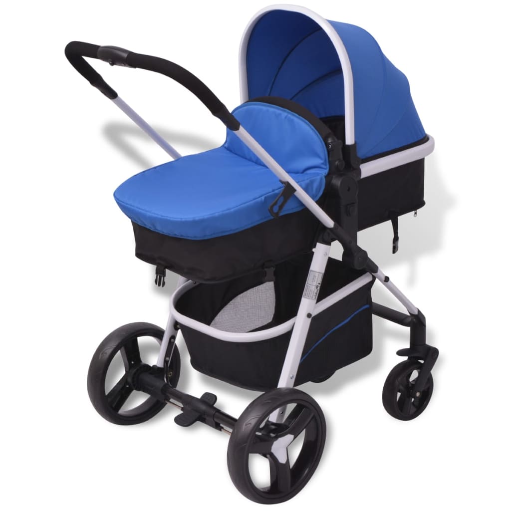 Passeggino 3 in 1 in Alluminio Blu e Nero