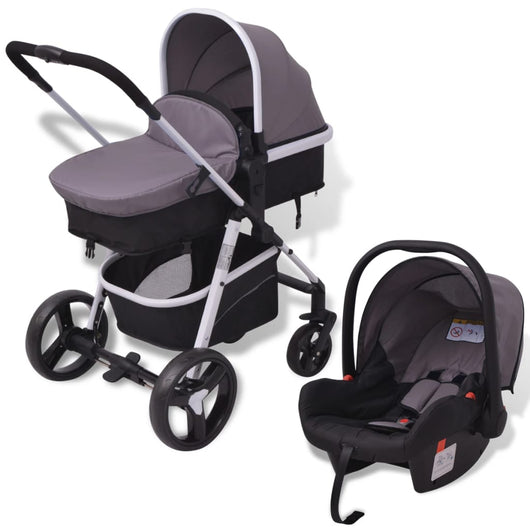 Passeggino 3 in 1 in Alluminio Grigio e Nero