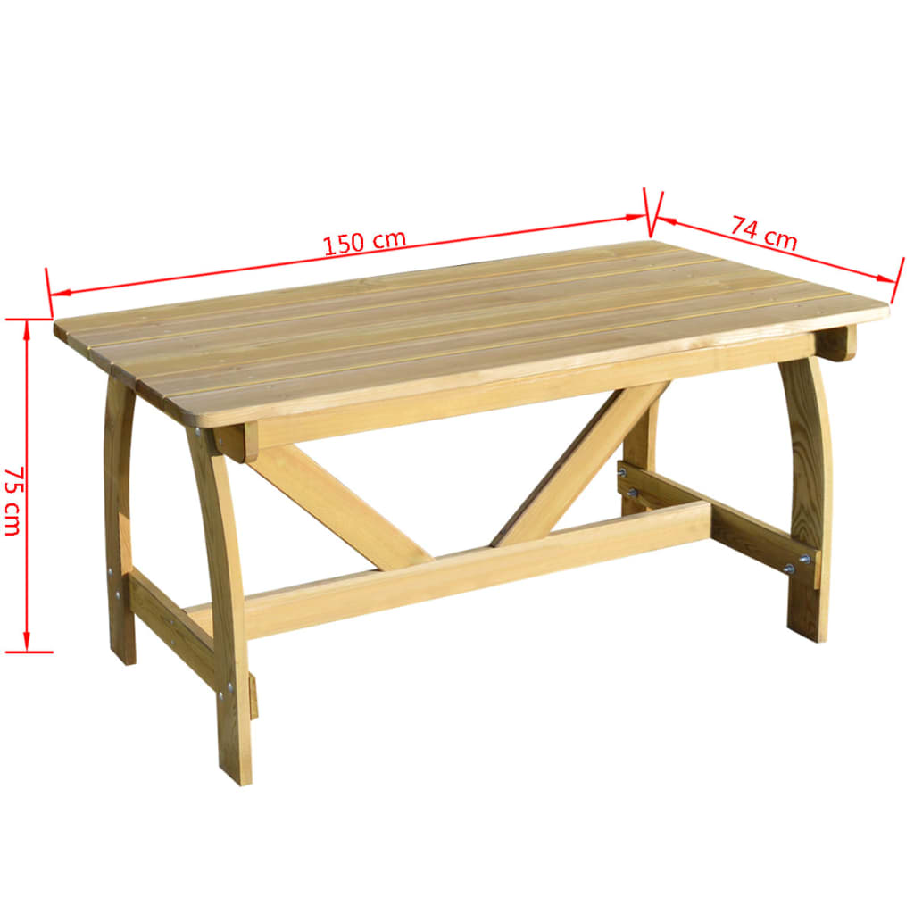 Tavolo da Giardino 150x74x75 cm in Legno di Pino Impregnato cod mxl 34284