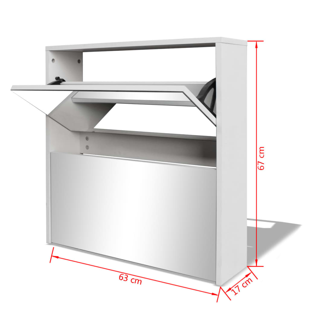 Scarpiera a 2 Strati con Specchio Bianca 63x17x67 cm