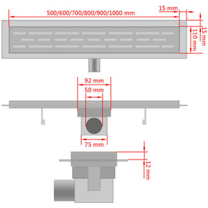 Canaletta di drenaggio per doccia Doppio 630x140 mm Acciaio inox