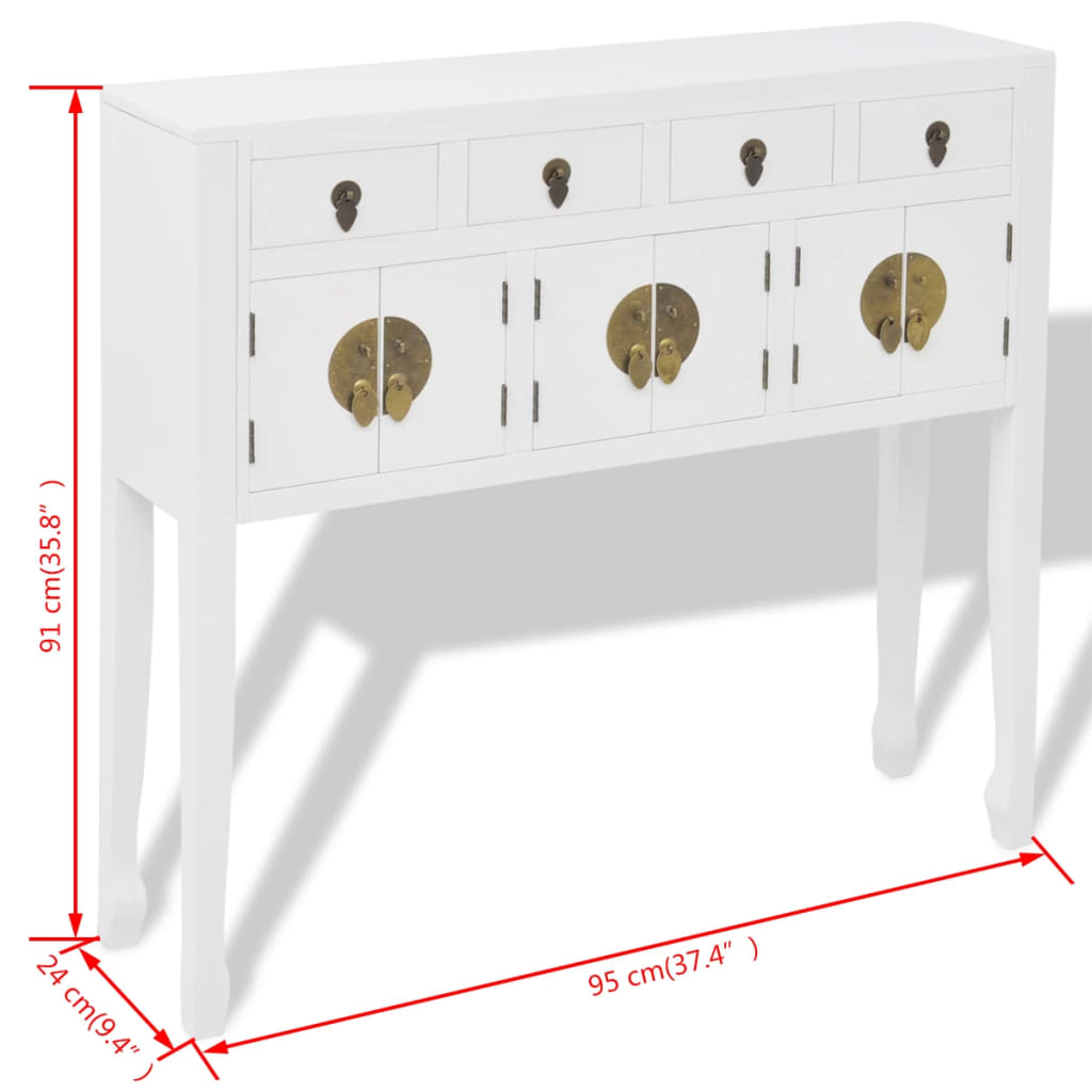 Credenza in Stile Cinese in Legno Massello Bianca