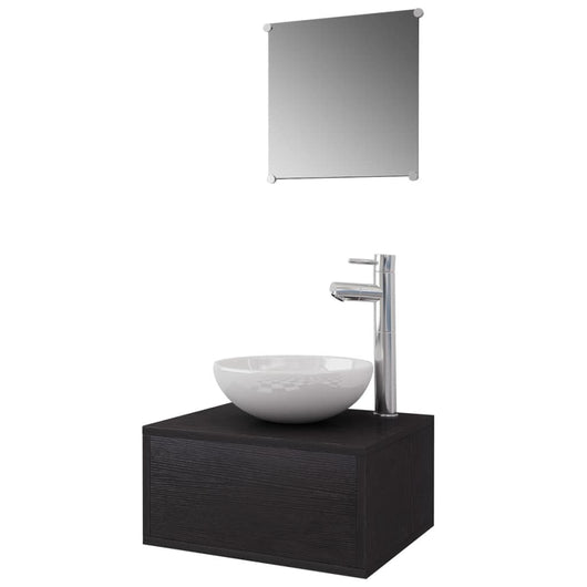 Set Mobili da Bagno 4 pz con Lavabo e Rubinetto Nero 273685