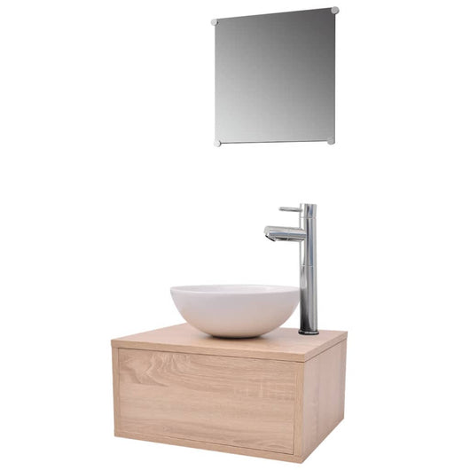 Set Mobili da Bagno 4 pz con Lavabo e Rubinetto Beige 273686