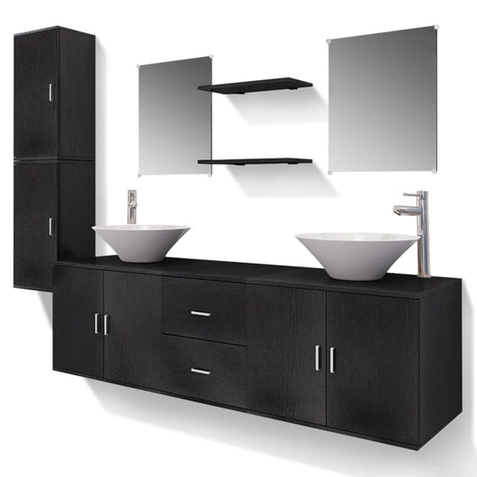 Set Mobili da Bagno 11 pz con Lavabo e Rubinetto Nero