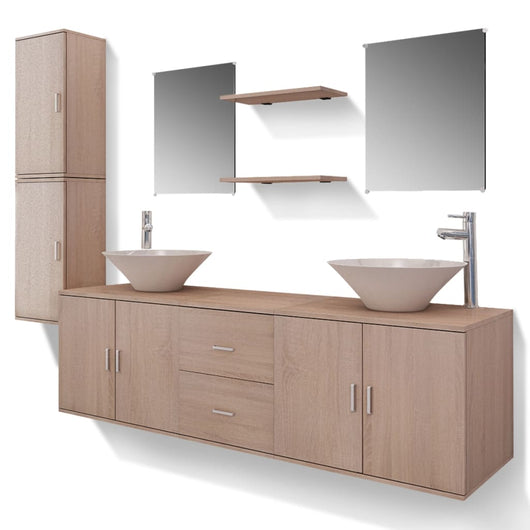 Set Mobili da Bagno 11 pz con Lavabo e Rubinetto Beige