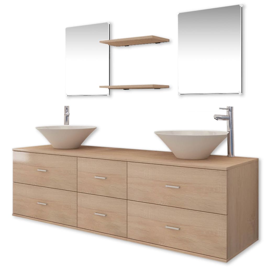 Set Mobili per Bagno 9 pz con Lavandino e Rubinetto Beige cod mxl 10387