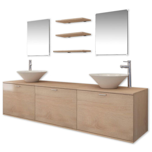 Set Mobili da Bagno 10 pz con Lavabo e Rubinetto Beige 273692