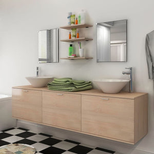 Set Mobili per Bagno 10 pz con Lavandino e Rubinetto Beige