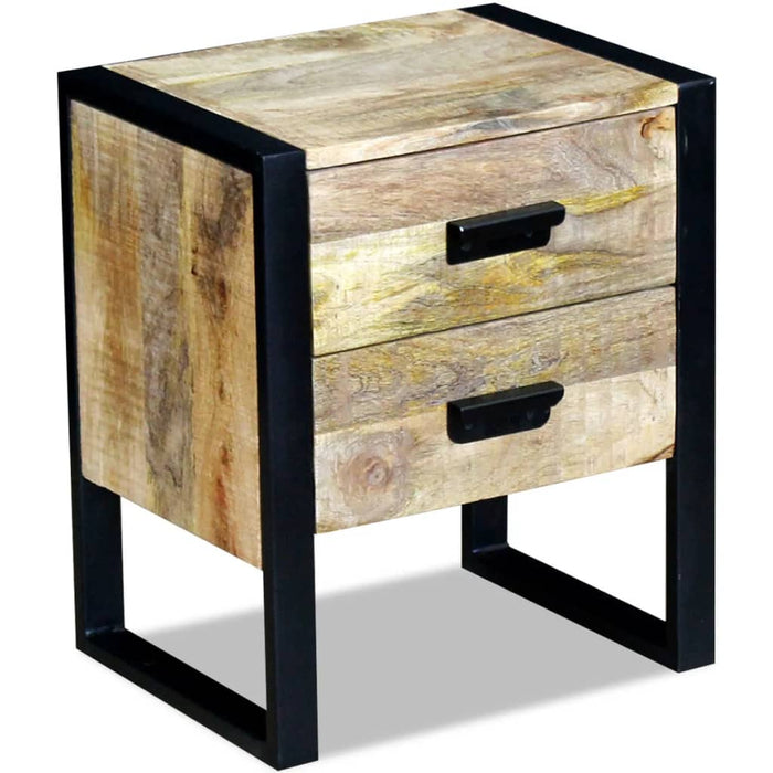 Tavolino con 2 Cassetti in Legno Massello di Mango 43x33x51 cm