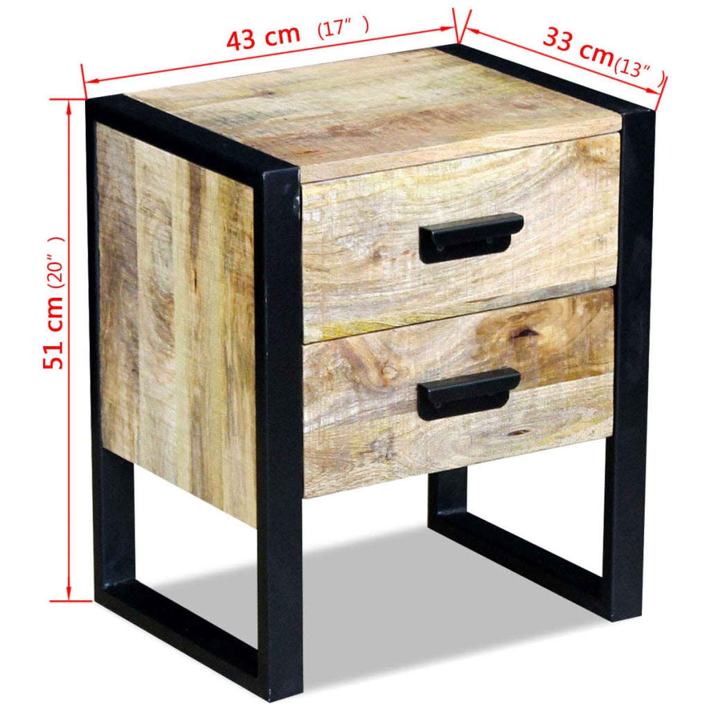 Tavolino con 2 Cassetti in Legno Massello di Mango 43x33x51 cm