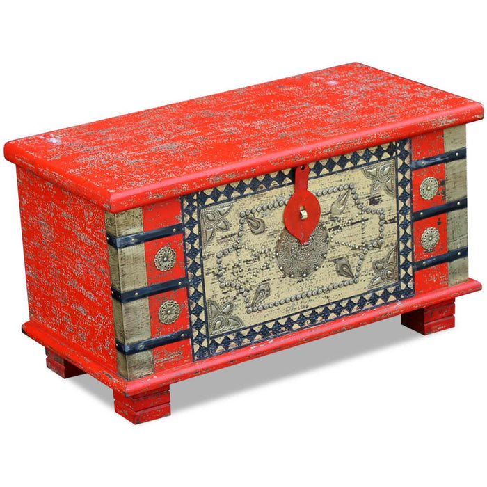 Baule Rosso in Legno di Mango 80x40x45 cm 243331