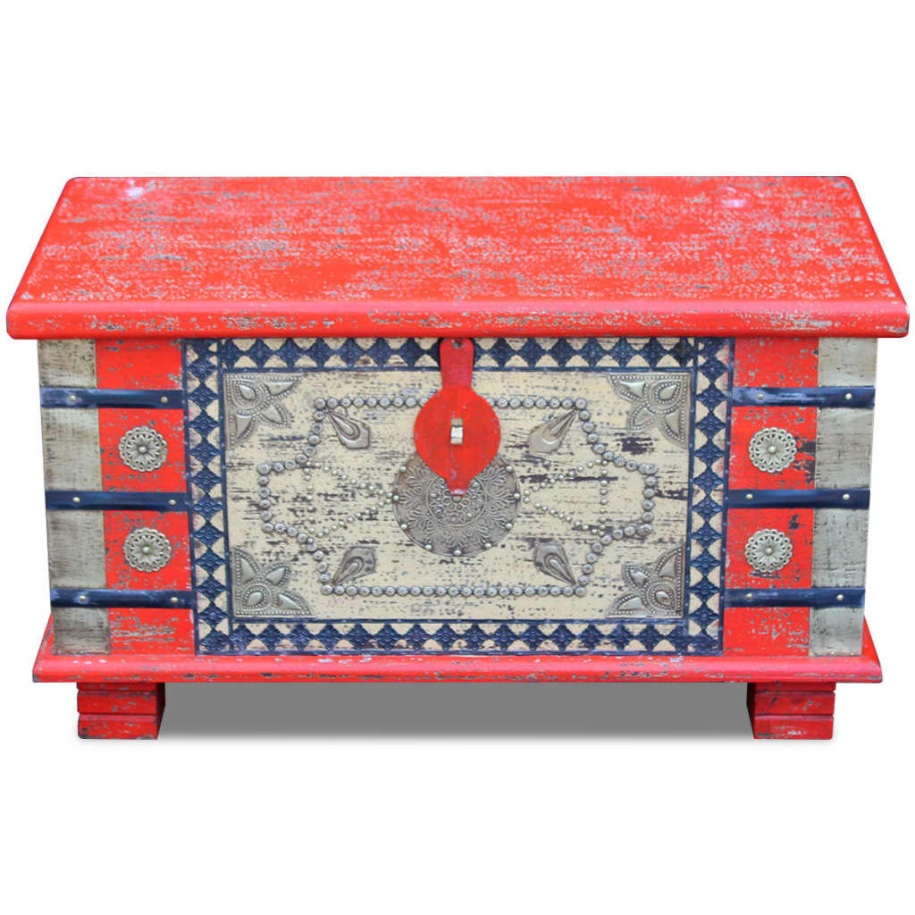 Baule Rosso in Legno di Mango 80x40x45 cm 243331