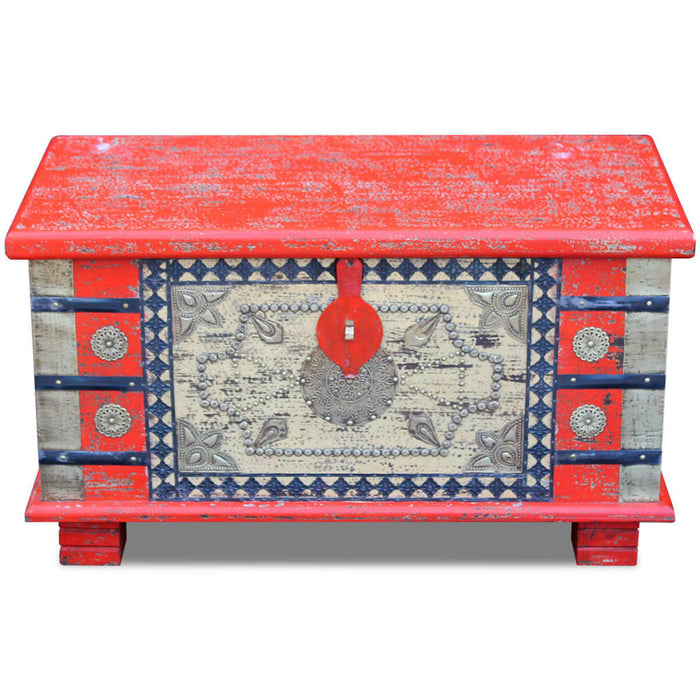 Baule Rosso in Legno di Mango 80x40x45 cm