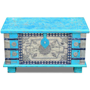 Baule Blu Legno di Mango 80x40x45 cm