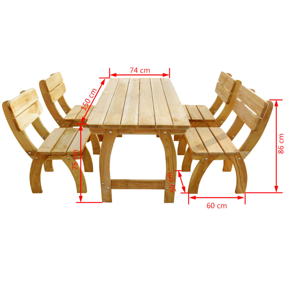 Set da Pranzo da Giardino 5 pz in Legno di Pino Impregnato 273756