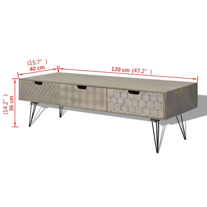 Mobile Porta TV con 3 Cassetti 120x40x36 cm Grigio cod mxl 24446