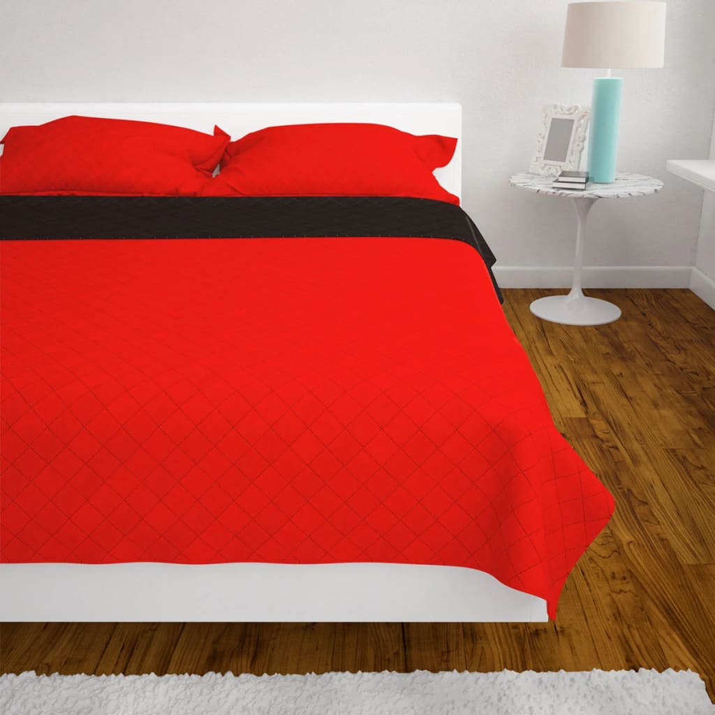 Copriletto Double-Face Trapuntato Rosso e Nero 170x210 cm 131552