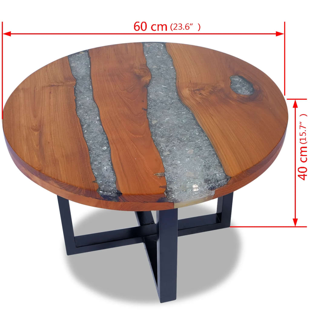 Tavolino da Caffè in Legno di Teak Solido e Resina 60 cm