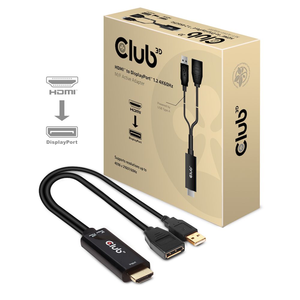 Club3d hdmi 2.0 to displayport 1.2 4k60hz hdr m/f active adapter nero - CAC-1331