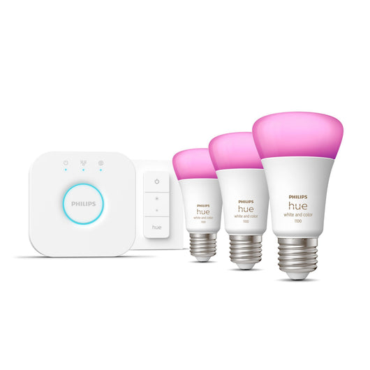 Philips hue white and color ambiance starter kit bridge + 3 lampadine smart e27 75w+ dimmer switch - 929002468804