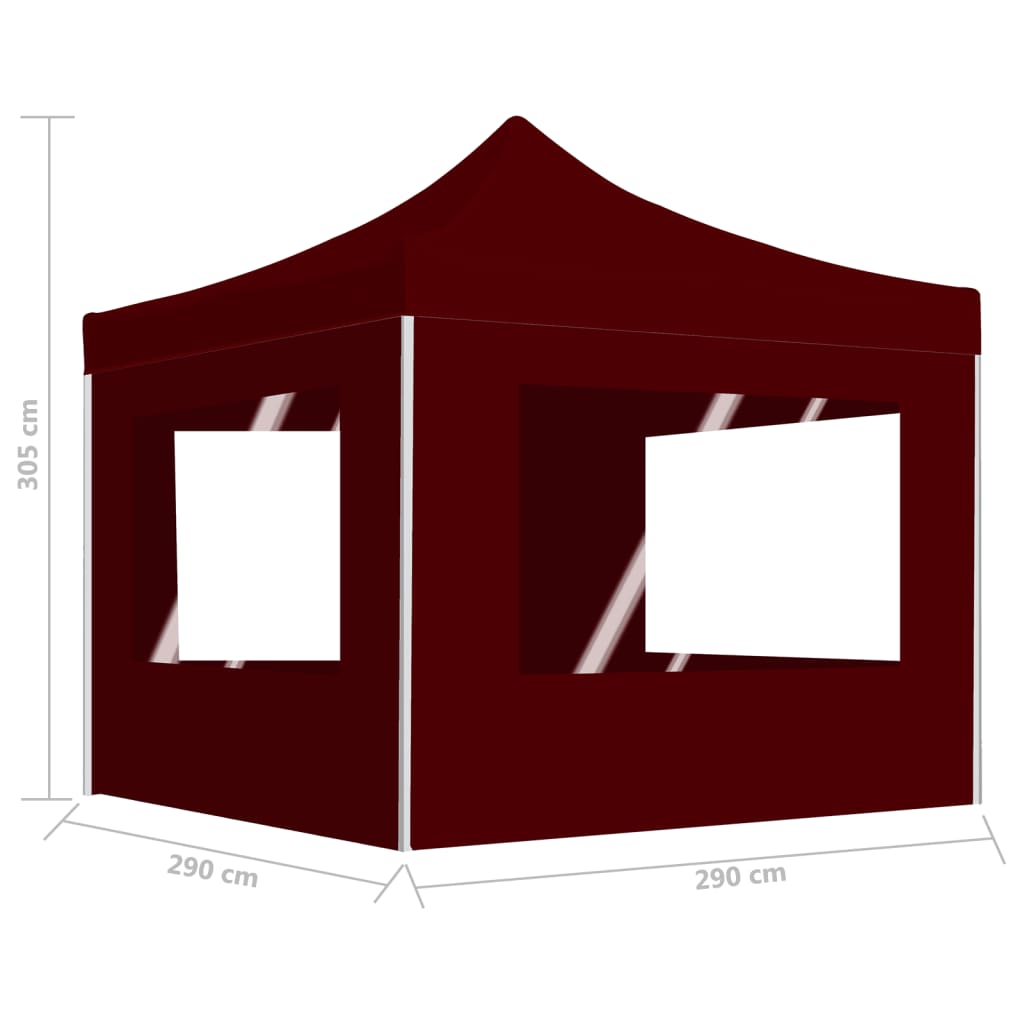 Gazebo Pieghevole in Alluminio con Pareti 3x3 m Rosso Vino 45489