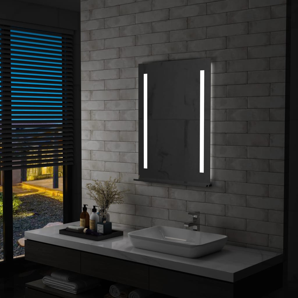 Specchio da Parete a LED per Bagno con Ripiano 60x80 cm 144715