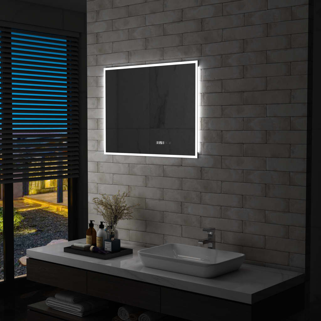 Specchio LED Bagno con Sensore Tattile e Schermo Orario 80x60cm 144738