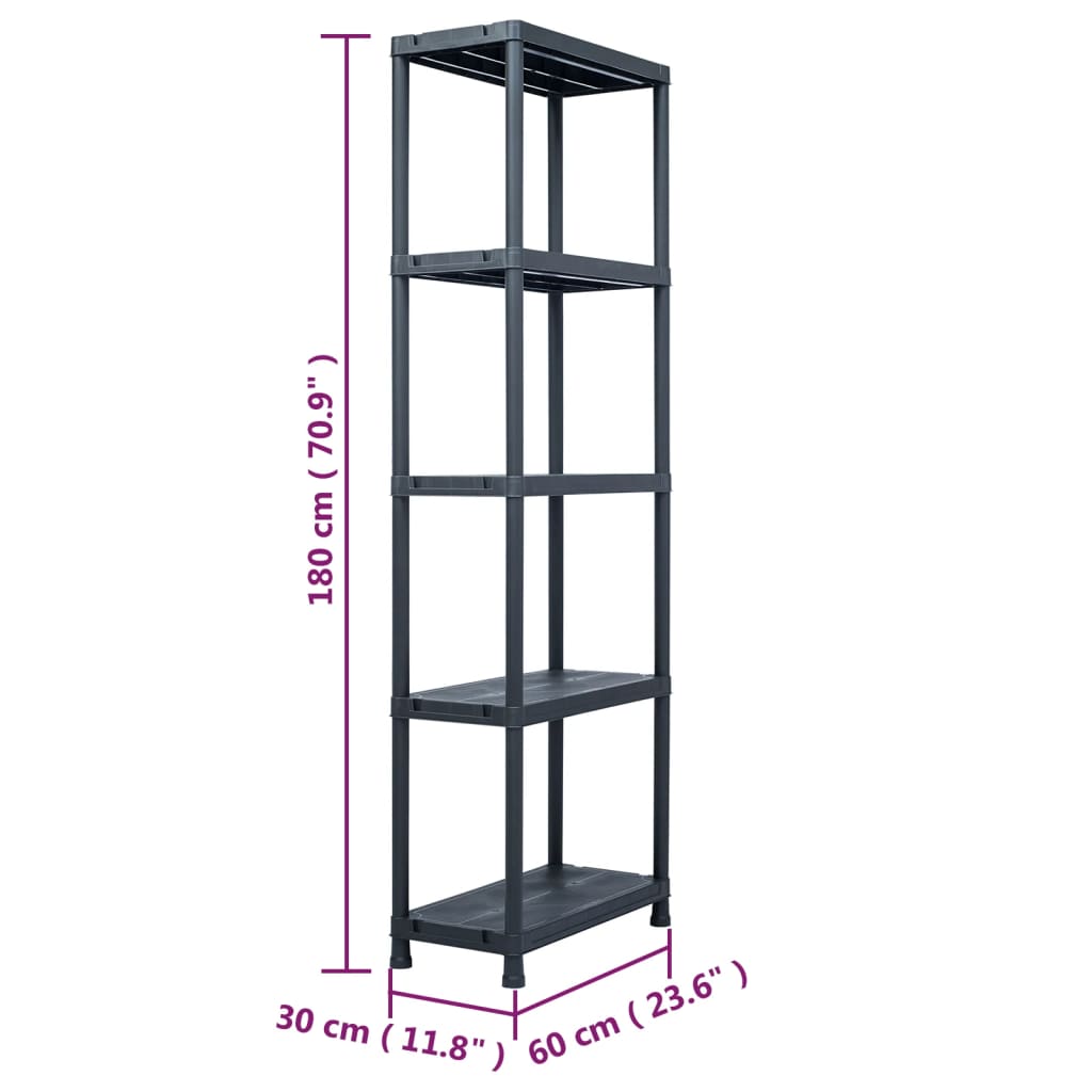 Scaffale Nero 125 kg 60x30x180 cm in Plastica cod mxl 53366