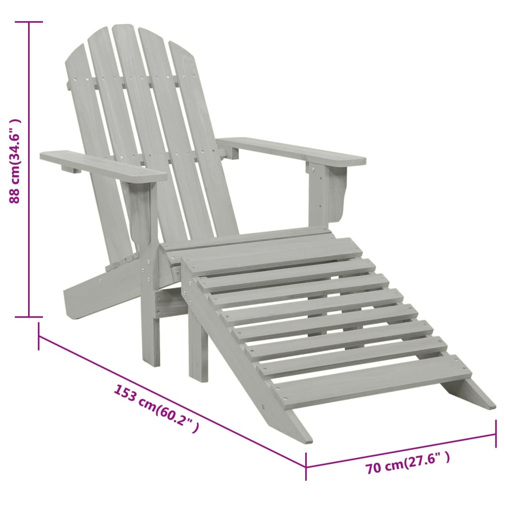 Sedia da Giardino con Poggiapiedi in Legno Grigio 45700